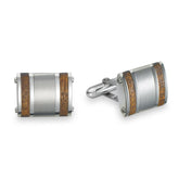 Stainless Steel Rectangle Cufflinks w/Wood Bars
